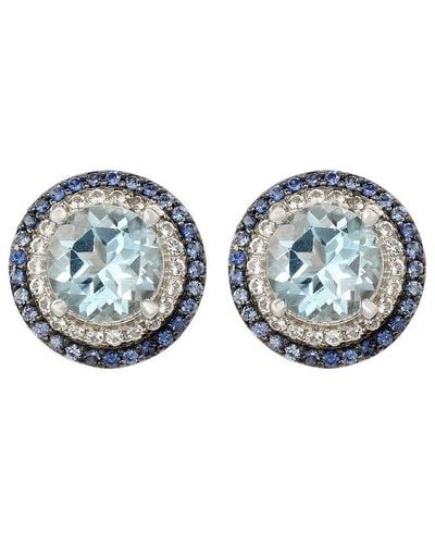 Suzy Levian 0.02 Ct. Tw. Diamond & Gemstone Double Halo Studs - Blue