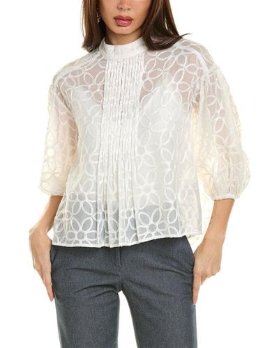 Gracia Embroidered Floral Pattern Shirt - White