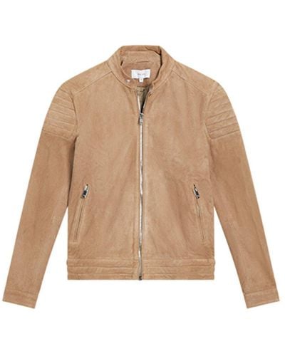 Reiss Brooks Suede Jacket - Natural