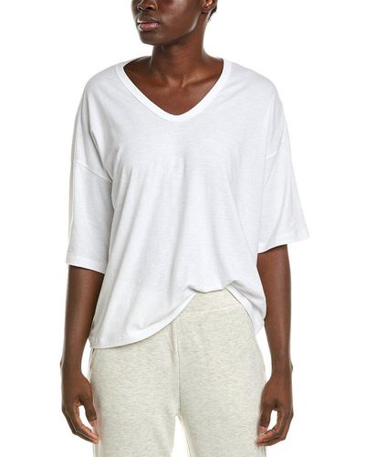 Barefoot Dreams Malibu Collection Slub Jersey V-Neck Boxy T-Shirt - White