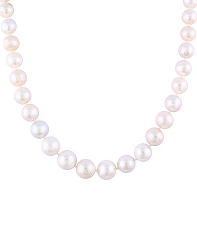 Splendid Rhodium Plated Silver 11-13mm Pearl Necklace - White