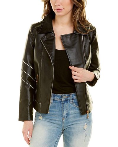 RENE LION Faux Leather Moto Jacket - Black