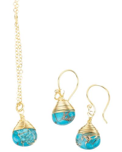 Saachi 18k Plated Mojave Turquoise Necklace & Earrings Set - Blue