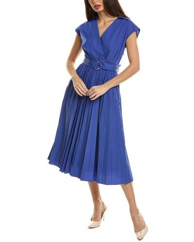 Tahari The Noa Pleat Midi Dress - Blue