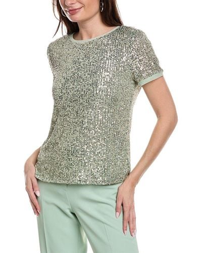 Anne Klein Shiny Sequin Banded T-shirt - Grey