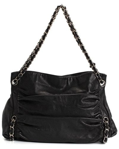 Chanel Leather Pleated Chain Shoulder Bag (Authentic Pre-Owned) - Black