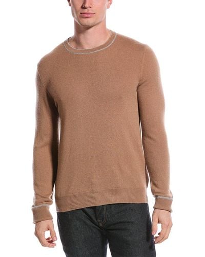 Qi Cashmere Contrast Trim Cashmere Sweater - Natural