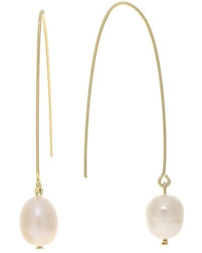 Rivka Friedman 18k Plated 10x12 Mm Pearl Threader Earrings - White