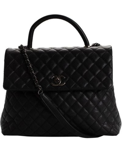 Chanel Quilted Caviar Leather Large Coco Single Flap Bag (Authentic Pre- Owned) - Black