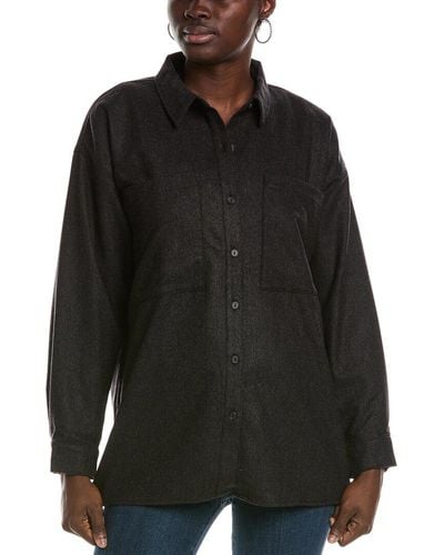Eileen Fisher Soft Flannel Classic Collar Wool Shirt - Black