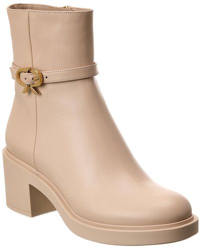 Gianvito Rossi Ribbon Dumont Leather Ankle Boot - Natural
