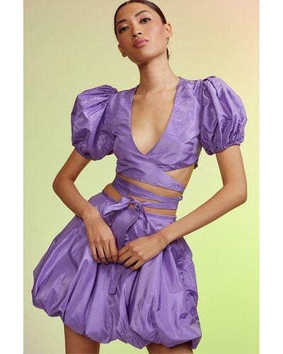 Cynthia Rowley Luna Taffeta Wrap Top - Purple