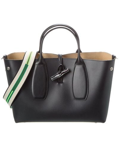 Longchamp Le Roseau Medium Leather Handbag - Black