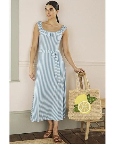 Boden Ruffle Neck Jersey Midi Dress Blu Midi Dress - Natural