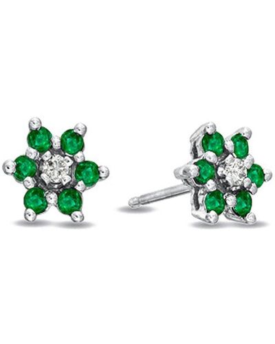 Diana M. Jewels Fine Jewelry 14k 0.48 Ct. Tw. Diamond & Emerald Flower Cluster Earrings - Green