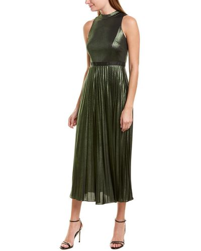 Donna Morgan Stretch Foil Pleated Skirt Halter Dress - Green