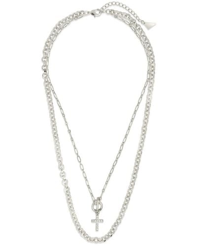 Sterling Forever Rhodium Plated Cz Grace Layered Necklace - Multicolour