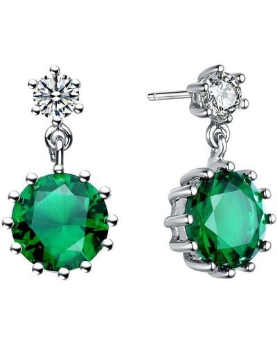 Genevive Jewelry Silver Cz Circle Drop Earrings - Green