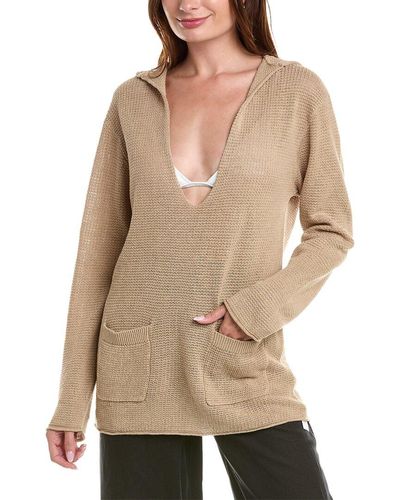 Onia Linen Knit V-Neck Hoodie - Natural