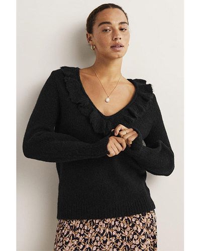 Boden Fluffy Frill Wool & Alpaca-blend Sweater - Black