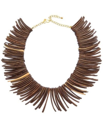 Kenneth Jay Lane Plated Wood Spike Necklace - Brown