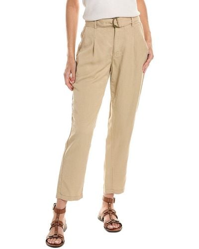 T Tahari Woven Twill Tapered Leg Fly Ankle Pant - Natural