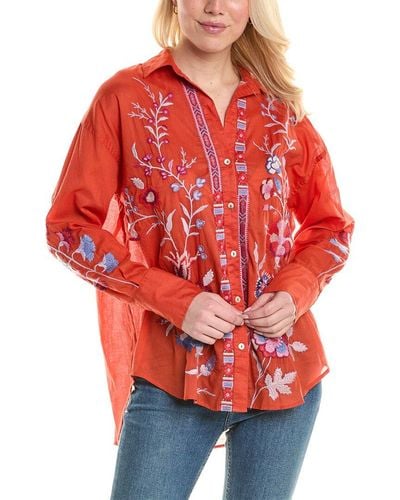 Johnny Was Piper Relaxed Oversized Shirt - Red