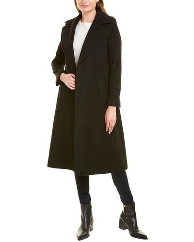Fleurette Long Wool Wrap Coat - Black