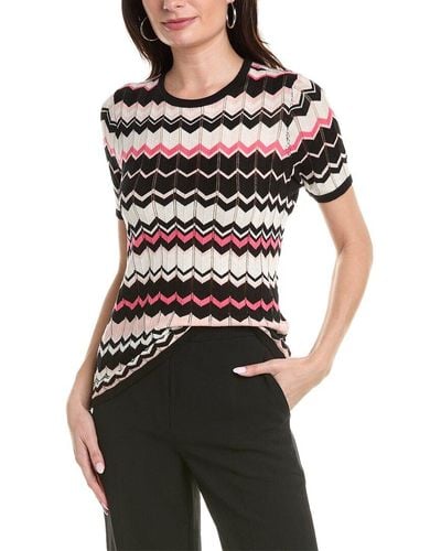 Anne Klein Chevron Cap Sleeve Sweater - Black