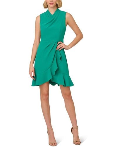 Adrianna Papell Chiffon Crepe Faux Wrap Short Dress - Green