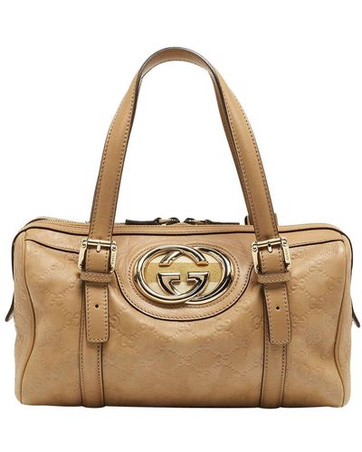 Gucci Ssima Leather Web Britt Boston Bag (Authentic Pre-Owned) - Brown