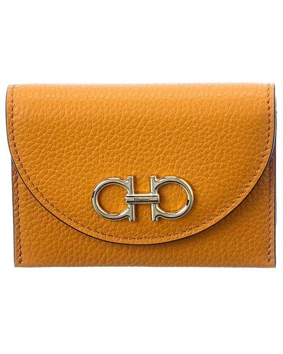 Ferragamo Gancini Leather Card Holder - Orange
