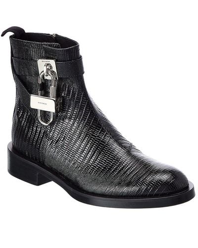 Givenchy Lock Croc-embossed Leather Bootie - Black