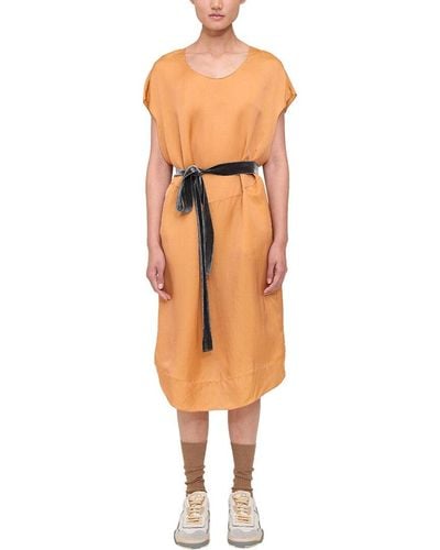 Theory Belted Silk-blend Midi Dress - Orange