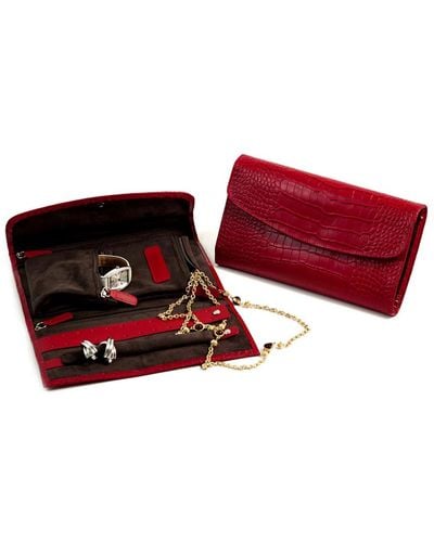 Bey-berk Croco Leather Multi-compartment Jewelry Clutch - Red