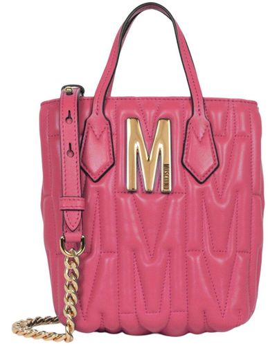 Moschino Quilted M-Logo Crossbody Bag Pink Leather ref.868991