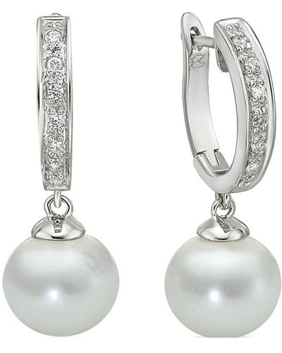 Belpearl Silver White Topaz 9-8.5mm Freshwater Pearl Earrings - Metallic