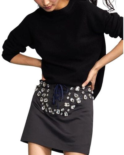 Cynthia Rowley Satin Skirt Gem Stones Skirt - Black