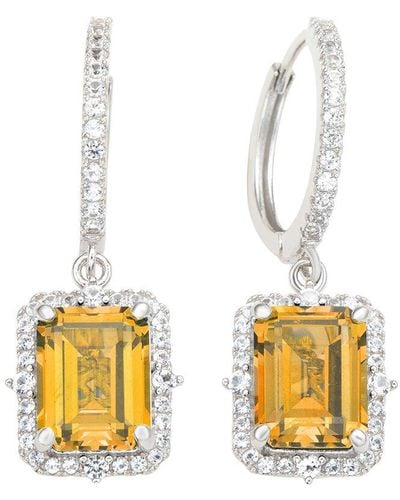 Suzy Levian 0.02 Ct. Tw. Diamond & Gemstone Halo Dangling Earring - Metallic