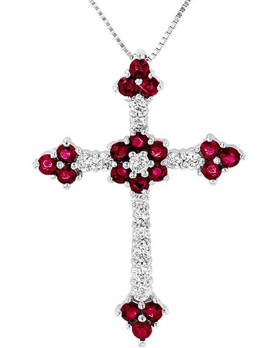 Diana M. Jewels Fine Jewellery 14k 1.10 Ct. Tw. Diamond & Ruby Cross Pendant Necklace - Red