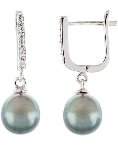 Splendid Silver 9-10mm Tahitian Pearl Earrings - White