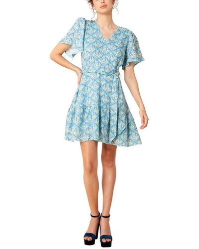 Hale Bob V-neck Linen Mini Dress - Blue
