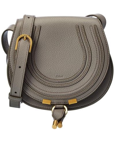 Chloé Marcie Small Leather Saddle Bag - Grey