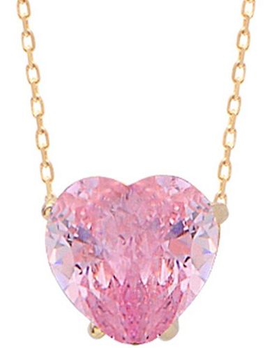 Gabi Rielle 14k Over Silver Cz Solitaire Necklace - Pink