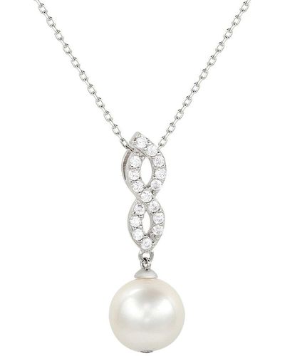 Suzy Levian Silver Sapphire 10mm Pearl Pendant Necklace - Metallic