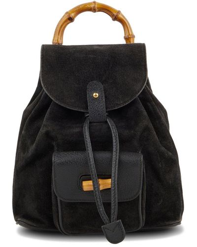 Gucci Suede Bamboo Backpack (Authentic Pre-Owned) - Black