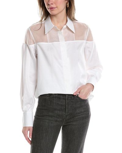 Helmut Lang Poplin Silk-trim Tux Shirt - White
