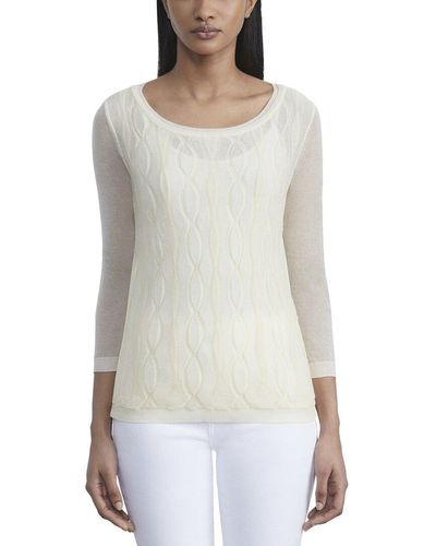 Lafayette 148 New York Double Layer Cable Intarsia Linen-blend Sweater - White