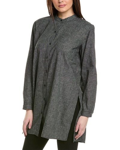 Eileen Fisher Mandarin Collar Shirt - Grey