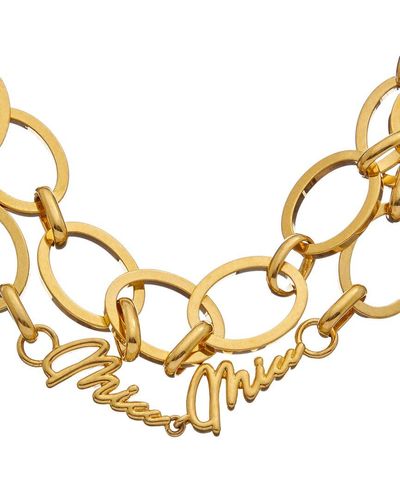Miu Miu Large Link Logo Necklace - Metallic
